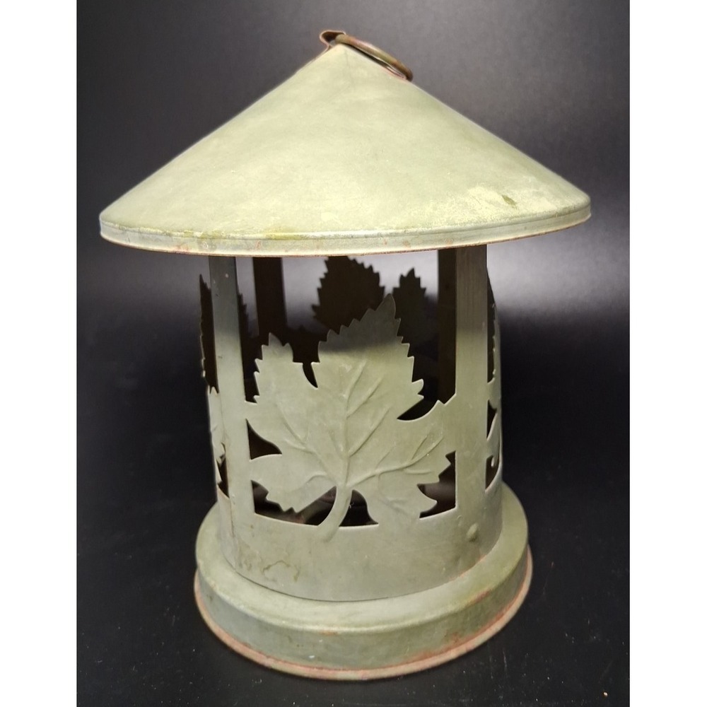 Vintage Rustic Green Metal Hanging Candle Light Holder Indoor/Outdoor